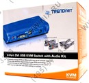 TRENDnet <TK-204UK> 2-port DVI USB KVM Switch with Audio  (клавиатура USB+мышь USB+DVI-I+Audio+Mic)(+2 кабеля)